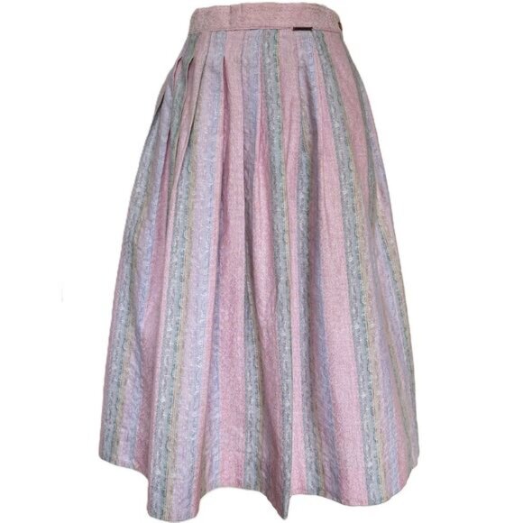 Vintage Geiger Pastel Midi Skirt Size 4 Pink Striped Pleated Cottage Grandma - Picture 3 of 8